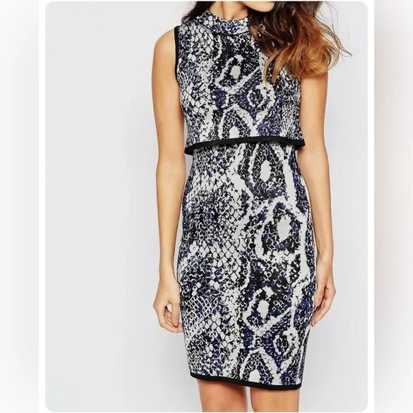 French Connection | NWT Blue Spotlight Sleeveless Snake-Print Dress Sz 6 - Picture 1 of 10